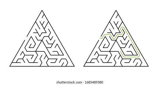 Triangular maze of size 15 with solution