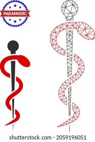 Icono de canal de serpiente médico triangular y sello de sello paramédico de sello bicolor impuro. La imagen de canal poligonal está diseñada con un icono de serpiente médica.
