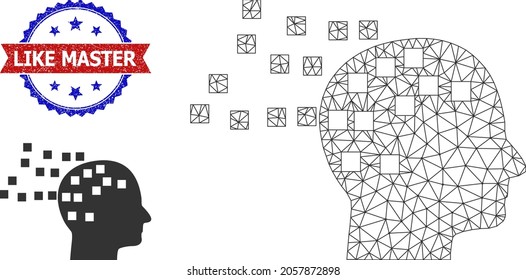 Triangular mind compilation wireframe illustration, and bicolor unclean Like Master seal. Mesh wireframe illustration is designed with mind compilation pictogram.