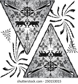 Triangular monochrome ornament with abstract elements