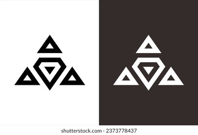 triangular monogram design logo with additional diamond design. black and white background.
