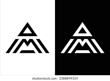 triangular monogram vector logo in the shape of the letters "A" and "M".black and white background.