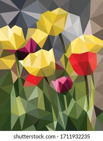 
triangular mosaic spring pink and yellow tulips