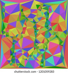 triangular multicolor abstract stained glass grid in shades of green, yellow, purple, orange and other