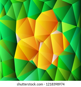 triangular multicolor abstract stained glass grid in shades of green, yellow, orange and pink