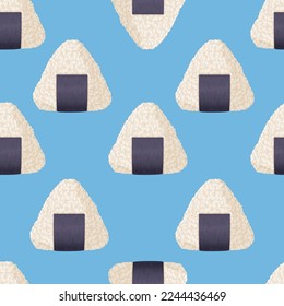 Triangular Onigiri or rice ball seamless pattern. Asian cuisine, Japanese food concept
