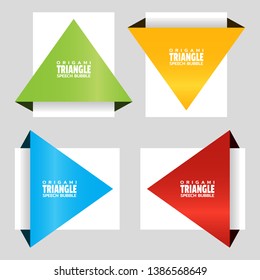 Triangular origami angle speech bubble. Infographic element. Origami dialogue banner for your message. Discount tag, badge, emblem. Web stickers. Template for catalog with space for text