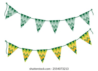 Triangular ornamental pennant garland on strip in trendy St Patrick Day shades Set 2 Festive element