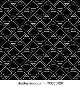 Triangular outlines wallpaper. Repeated geometrical figures background. Seamless surface pattern design with polygons. Mosaic motif. Digital paper with jagged triangles for web designing. Vector art.