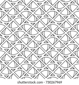 Triangular outlines wallpaper. Repeated geometrical figures background. Seamless surface pattern design with polygons. Mosaic motif. Digital paper with jagged triangles for web designing. Vector art.