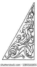 Triangular Panel is a antic pattern, it is lower right side corner, vintage line drawing or engraving.