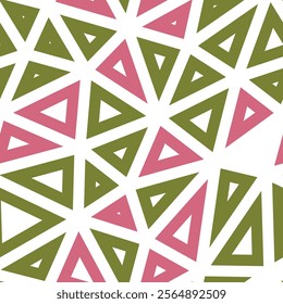 Triangular pattern background. Large triangles size. Multiple colors style. Geometric shapes outlined. Repeatable pattern. Vibrant vector tiles. Seamless vector illustration.