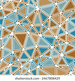 Triangular pattern background. Rounded solid shapes in frames. Medium triangle size. Multicolored style. Repeatable pattern. Vibrant vector tiles. Seamless vector illustration.