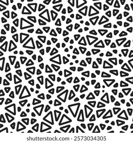 Triangular pattern background. Small triangles size. Black and white style. Rounded triangles outlined. Repeatable pattern. Monochrome Contrast. Vibrant vector tiles. Seamless vector illustration.