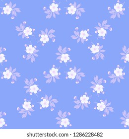 Triangular pattern of cherry blossoms in misty haze on a blue background, geometric pattern, seamless texture, vector