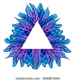 Triangular pattern, vector ornament from feathers in a retro boho style. Color illustration isolated on white background.