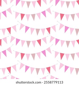 Triangular Pennant garland on rope Seamless pattern in trendy soft shades. Party festive background