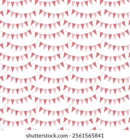 Triangular Pennant garland on rope Minimalistic Seamless Pattern in trendy monochrome soft pink