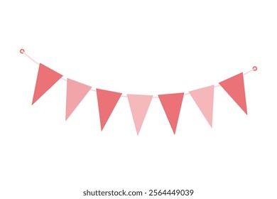 Triangular Pennant garland on rope in trendy monochrome soft pink Decorative design element concept