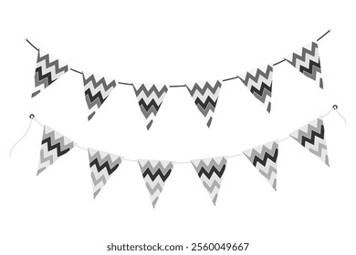 Triangular Pennant garland on string in trendy monochrome. Black Day Festive design elements Set 2