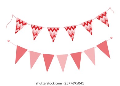 Triangular Pennant garland on string Monochrome soft pink. Greeting Decorative design element Set 2