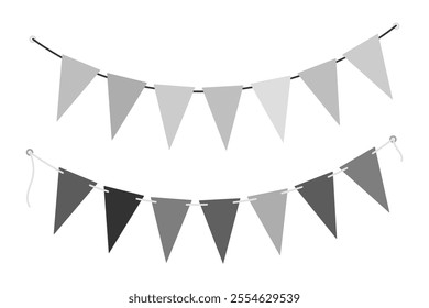 Triangular Pennant garlands on string in grayscale. Black Day greeting design elements concept Set 2