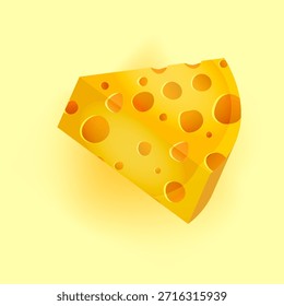 Una pieza triangular de queso de dibujos animados con un color amarillo brillante