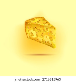 Una pieza triangular de queso de dibujos animados con un color amarillo brillante