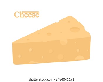 Dreieckiges Stück Käse, Milchprodukt. Käse mit Löchern auf weißem Hintergrund. Leckeres Bio-Essen. Milcherzeugnisse. Cheesy Vorspeise in farbiger flacher Vektorillustration