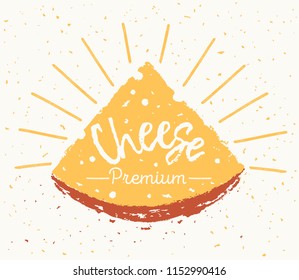 Pedaço triangular de queijo, em forma de símbolo e de inscrição temática