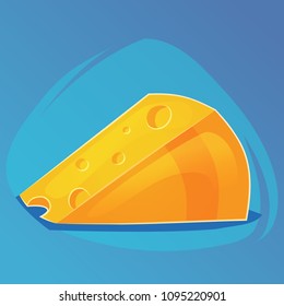 Triangular piece of cheese, cheese game icon, cartoon food for web site design, mobile app Vector illustration eps10