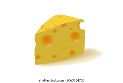 Triangular piece of cheese, cheese icon 3d, cheese realistic food, Vector illustration