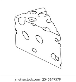 triangular piece of cheese Linear vector doodle illustration