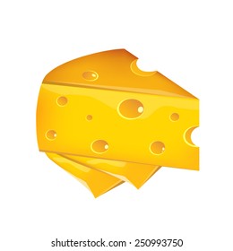 Triangular piece of cheese on white background. Vector