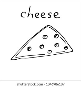 Triangular piece of cheese, vector illustration, hand drawing