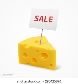Triangular piece of cheese. Vector illustration