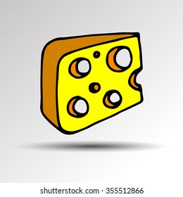Triangular piece of cheese. Vector. Pieces of cheese on white background