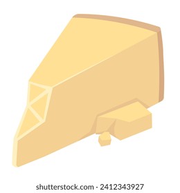 Un trozo triangular de queso parmesano. Un trozo de queso. Ilustración del vector aislada en un fondo blanco