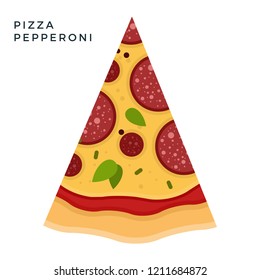 Triangular piece of Pepperoni Pizza flat single icon vector isolated on white