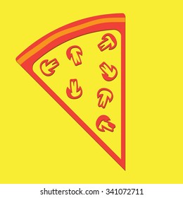 Triangular piece of pizza with mushrooms.  Vector illustration.