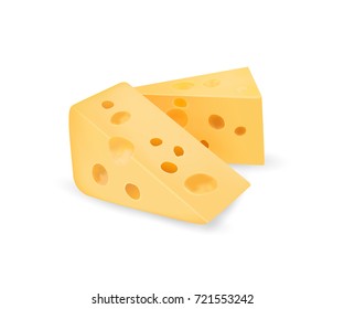 Triangular pieces of cheese, realistic pieces of cheese on a white background. Vector illustration