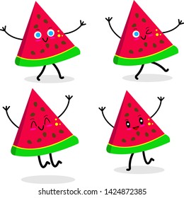 triangular pieces of watermelon set of cartoon characters with kind smiles concept of summer and fruit