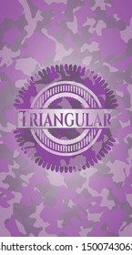 Triangular pink and purple camouflaged emblem. Vector Illustration. Detailed.