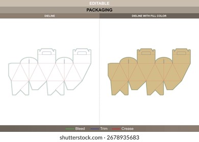 Dieline de caixa poligonal triangular em dimensões personalizadas, modelo de vetor de caixa editável para design de embalagem criativa com dobras e layout preciso de linha de matriz