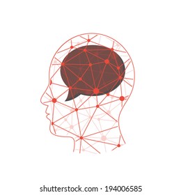 Triangular polygonal geometric head presentation with speech bubble vector illustration graphic template isolated on white background