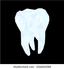 Triangular polygonal tooth. Dental and orthodontics medical concept. Low poly wireframe design, geometry triangle
