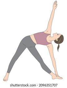 Triangular pose, woman doing yoga