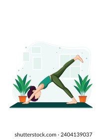 Triangular pose, woman doing yoga