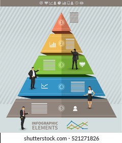 Plantilla de presentación triangular con cinco etapas y lugar para el texto