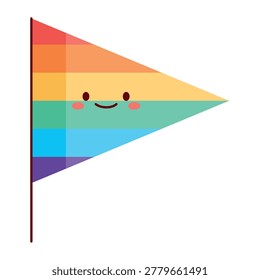 Triangular pride pennant character with happy smiling face
